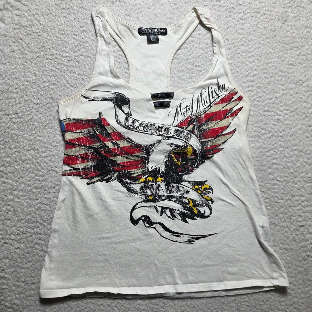 Metal Mulisha Tank Top Women Large White Eagle Graphic Racerback Y2K Biker